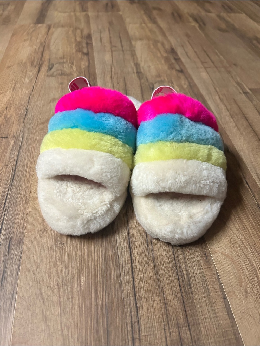 Ugg Fluff Yeah Slide Slipper Sandal Fuzzy Rainbow Neon Sling Back Girls 3